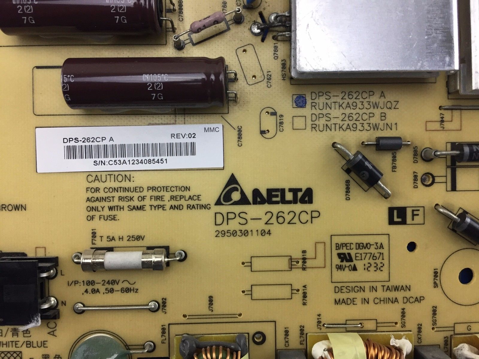 Sharp 70 \"LC-70LE640U Netzteil RUNTKA933WJQZ DPS-262CP B